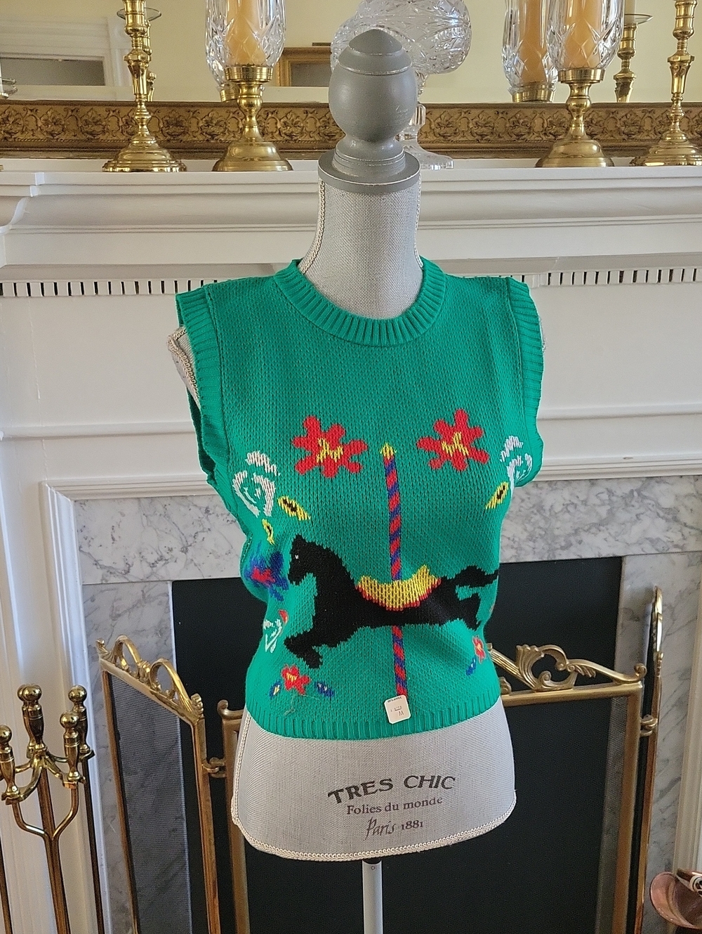 70's Avon Carousel Tie Back Sweater Vest